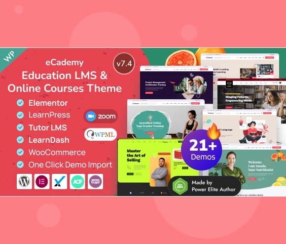 Gpl Theme eCademy - Education LMS & Online Coaching Courses WordPress Theme